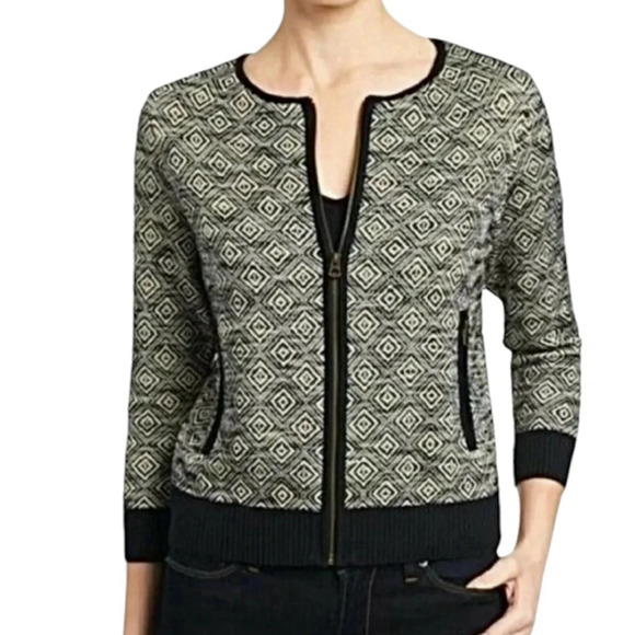 LUCKY BRAND Black Cream Zip Up Jacket S - Picture 2 of 8